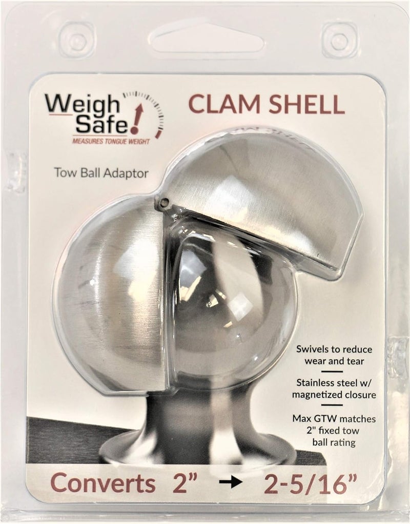 Weigh Safe Clamshell - Stainless Steel Tow Ball Adapter - Converts 2" Tow Ball to 2-5/16" - Universal Fit - Premium Hitch Accessory - Image 2